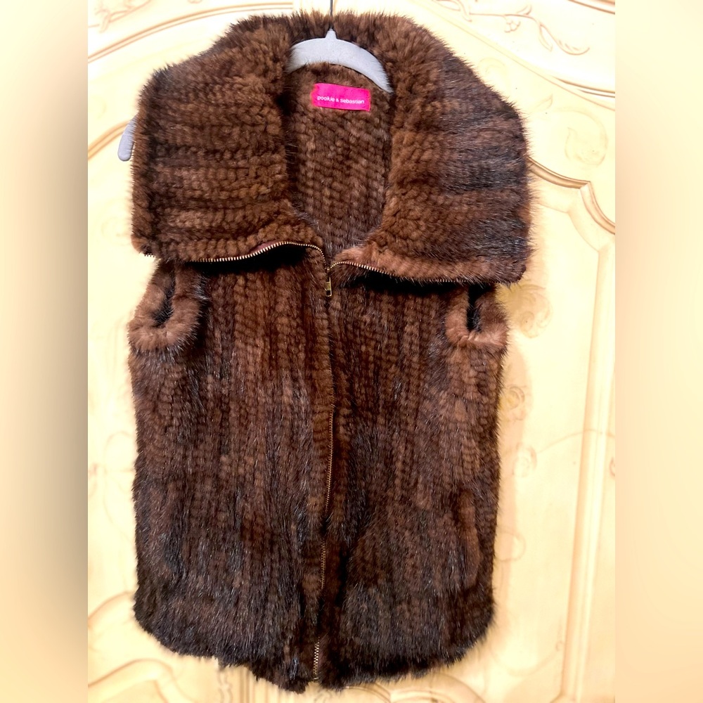 Pookie & Sebastian real mink vest chocolate brown